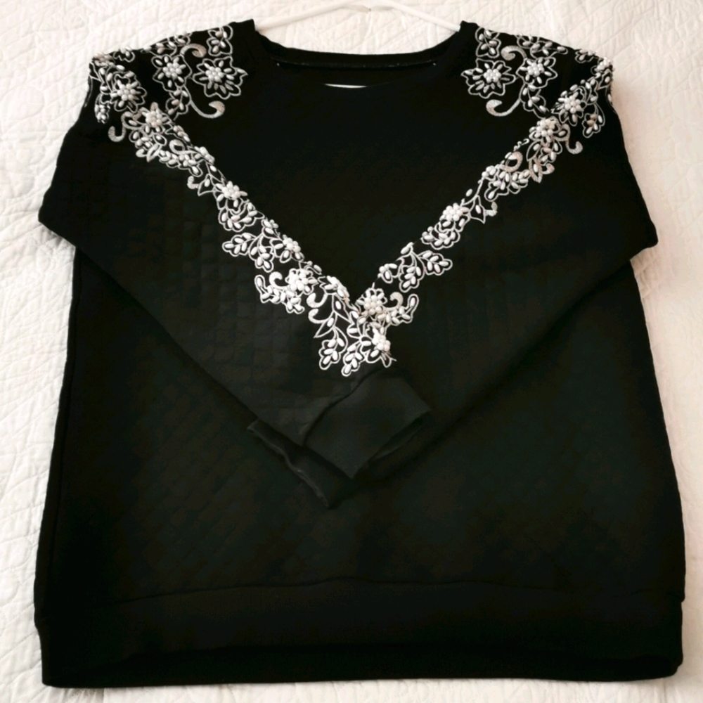 New Jcrew sweater shirt with pearl flowers